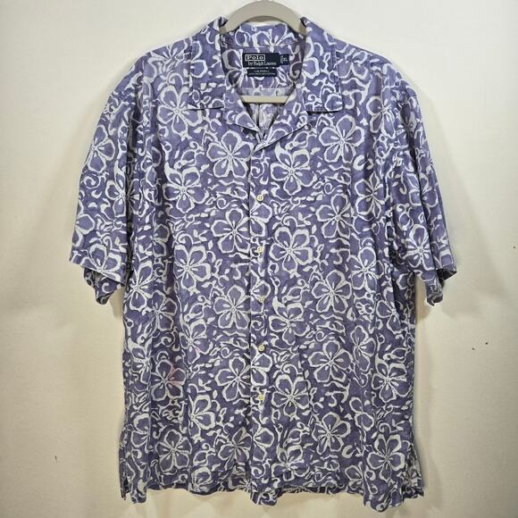Vintage Polo Ralph Lauren Blue Floral Hawaiian Mens Shirt. Size XL - Picture 1 of 8